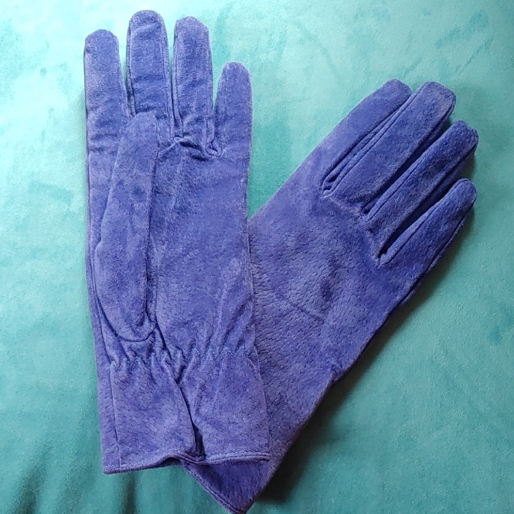 Leather Gloves, Pieces, Soft Blue Indigo . Lined. Size Large